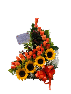 Arreglo x 4 girasoles y rosas R98